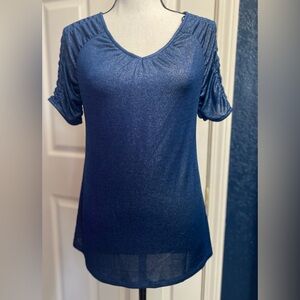 Jennifer Lopez Blue Ruched Blouse